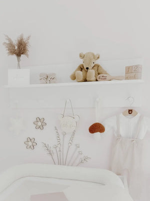 3 Holzblumen mit Rattan Gravur Wanddeko für Kinderzimmer und Babyzimmer - BohoWildflowerVibes