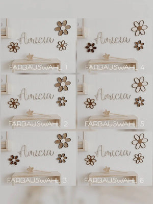 3 Holzblumen - Nussbraun Gänseblümchen Wanddeko für Kinderzimmer und Babyzimmer