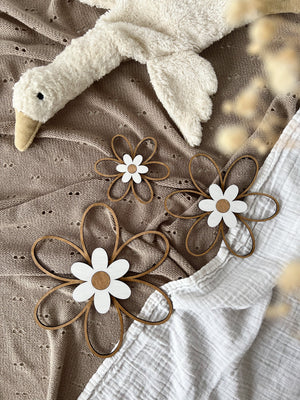 3 Holzblumen - nussbraun, weiß - BohoWildflowerVibes