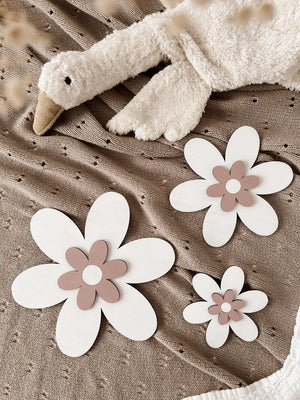 3 Holzblumen - weiß, rosé/violett - BohoWildflowerVibes