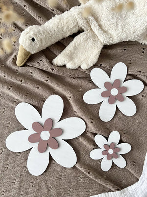 3 Holzblumen - weiß, rosé/violett - BohoWildflowerVibes