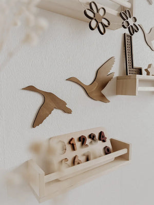 4 Fluggänse aus Holz Wanddeko Kinder- und Babyzimmer - Nussbraun - BohoWildflowerVibes