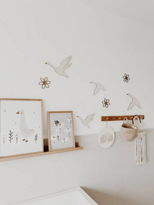 Holzblumen Set - Nussbraun, Wanddeko für Kinderzimmer und Babyzimmer - BohoWildflowerVibes