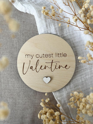my cutest little Valentine - Tafel aus Holz - weiß, Meilensteinkarte zum Valentinstag - BohoWildflowerVibes