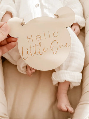 Teddy Tafel - hello little one Schild Dekoration für Babyzimmer und Kinderzimmer zum aufhängen