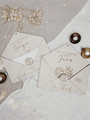 Wunschzettel Briefumschlag personalisiert aus Holz - BohoWildflowerVibes