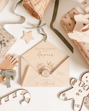 Wunschzettel Briefumschlag personalisiert aus Holz