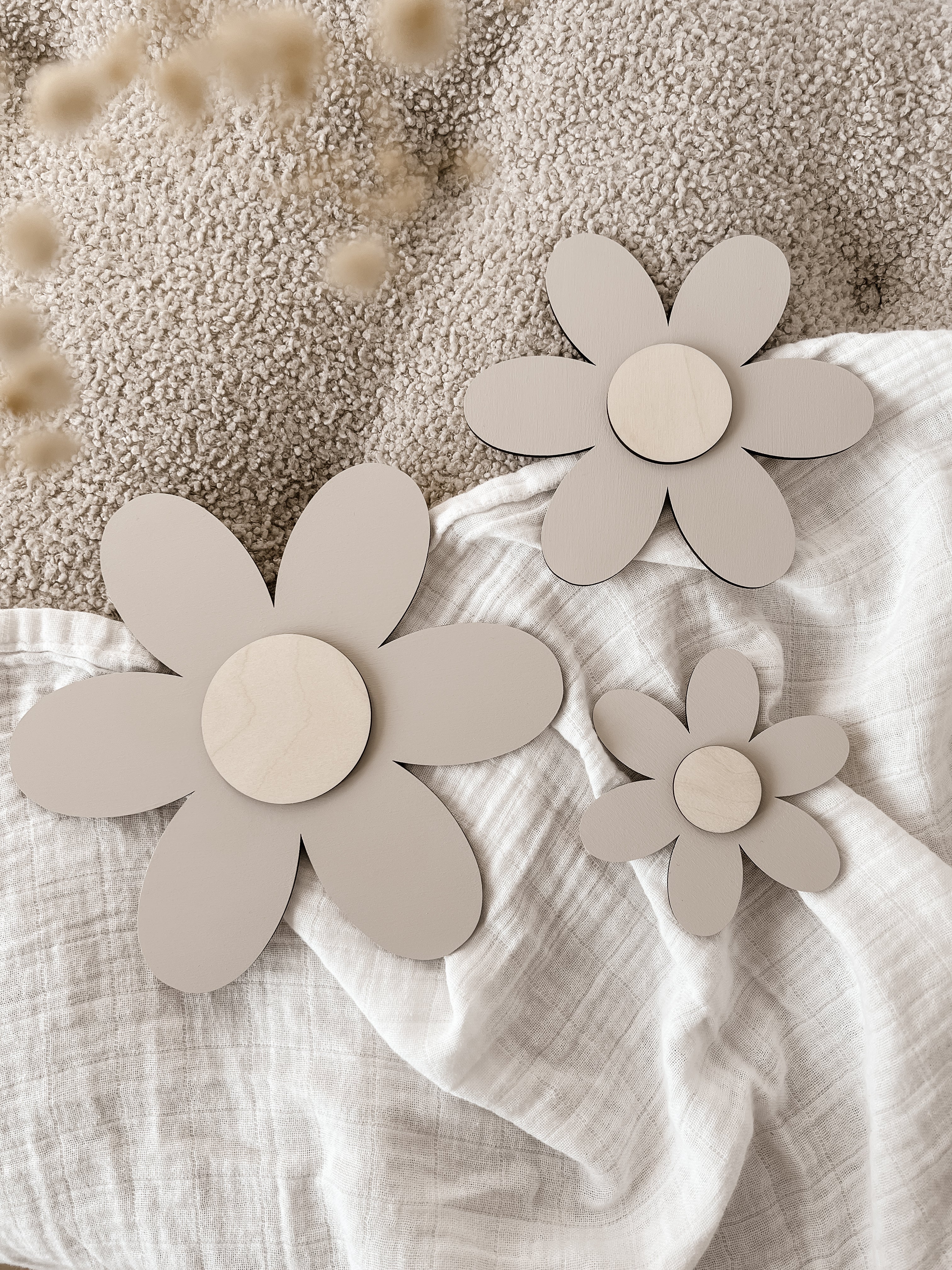 3 Holzblumen Beige, Birke - BohoWildflowerVibes