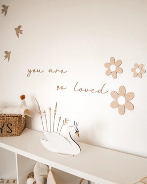 3 Holzblumen Birke Weiß – Elegante Blütenwanddeko fürs Kinderzimmer