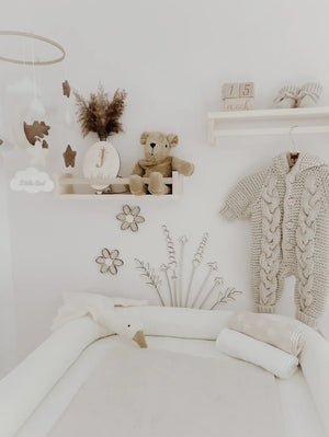 3 Holzblumen mit Rattan Gravur Wanddeko für Kinderzimmer und Babyzimmer - BohoWildflowerVibes