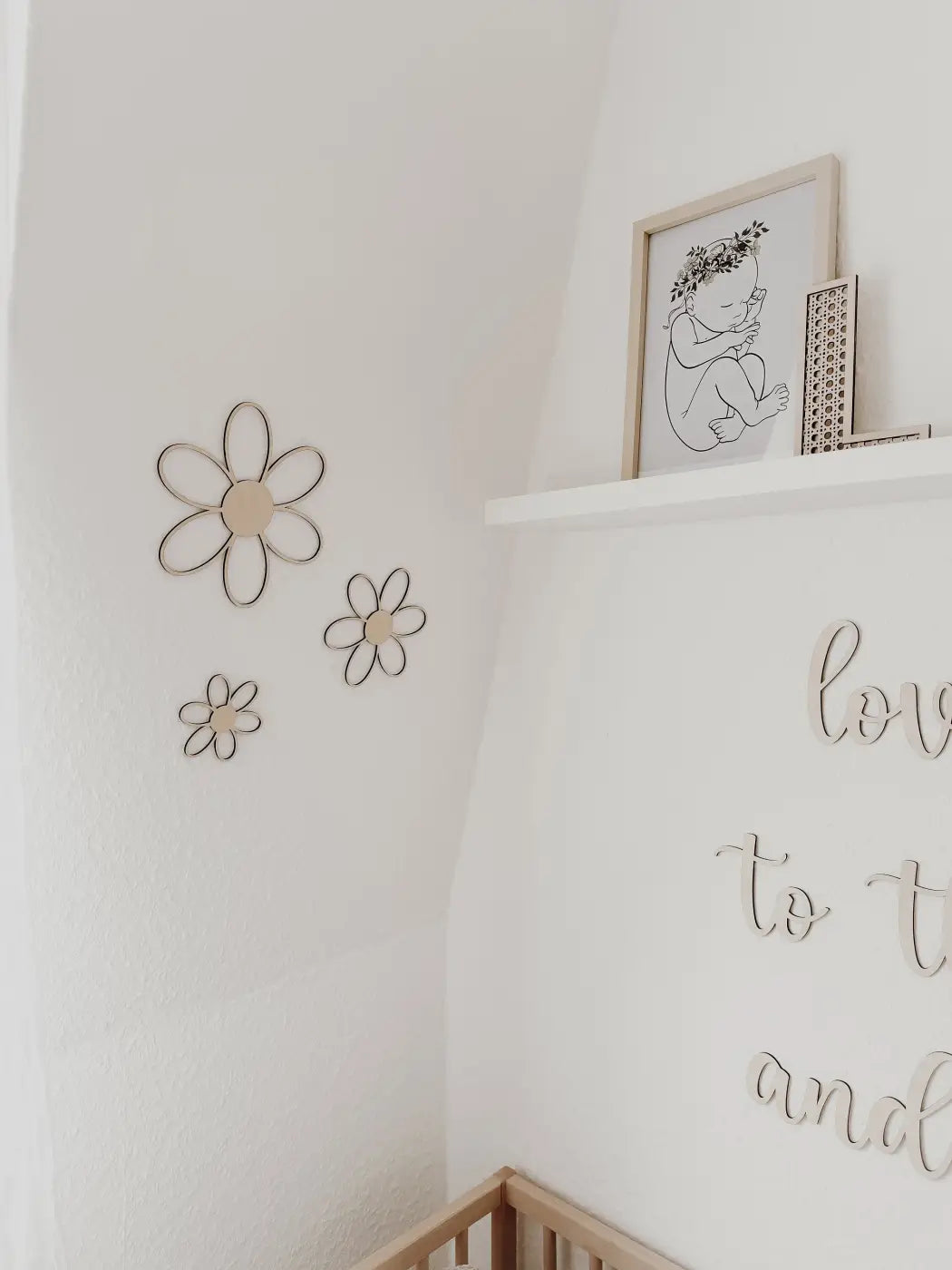 3 Holzblumen Wanddeko für Kinder- und Babyzimmer - BohoWildflowerVibes