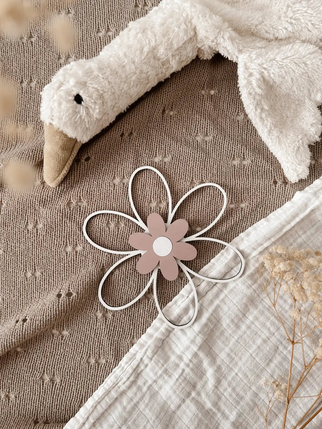 3 Holzblumen - weiß, rosé/violett - BohoWildflowerVibes