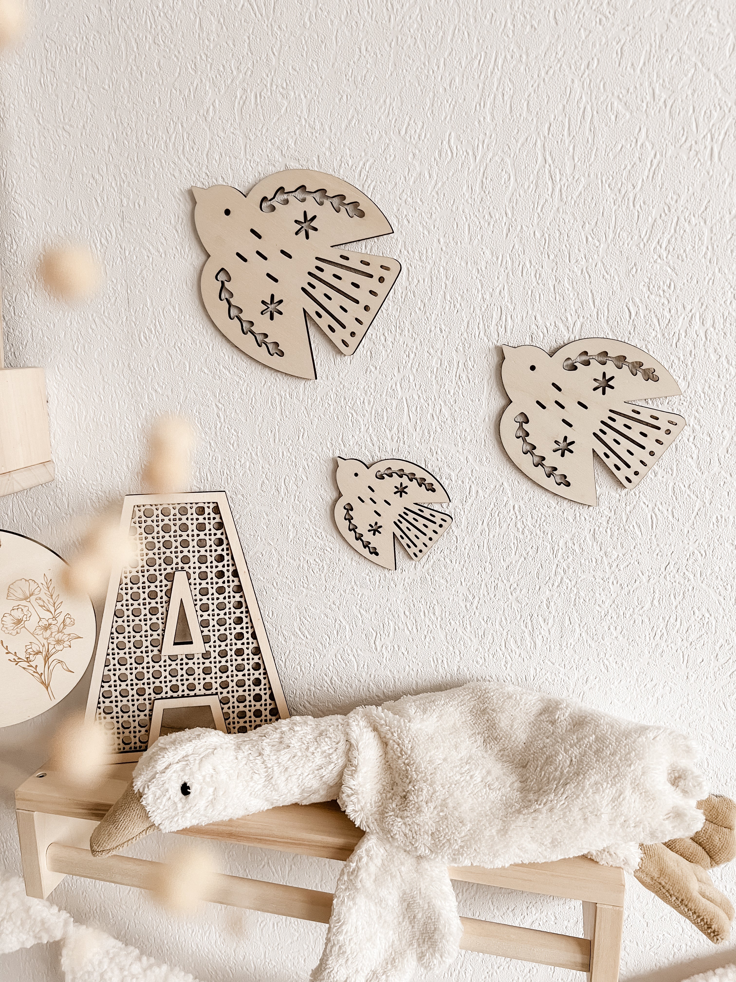 3 Tauben im Set, Wanddekoration für Kinderzimmer und Babyzimmer, minimalistisch - BohoWildflowerVibes