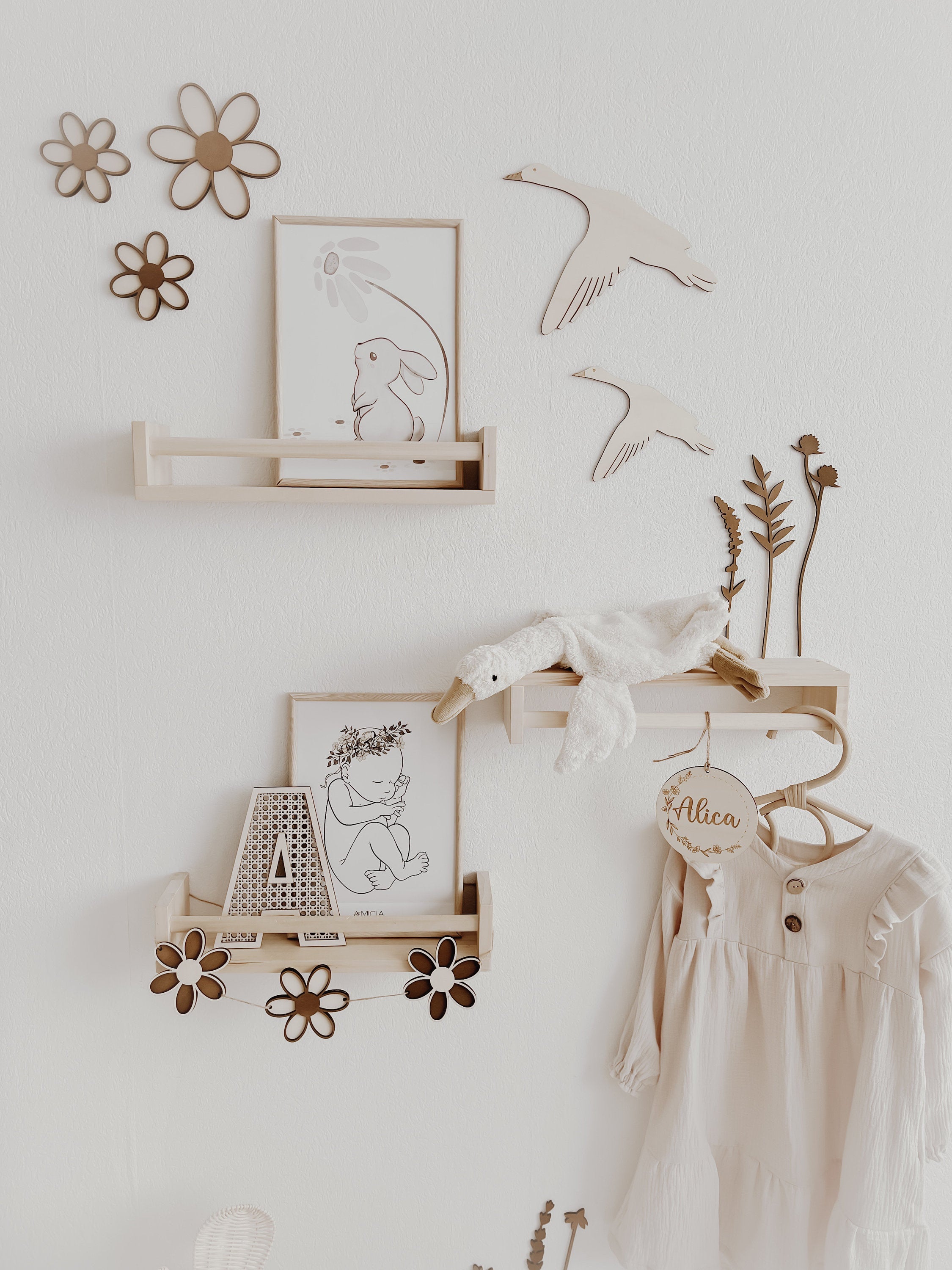 4 Fluggänse aus Holz - graviert - BohoWildflowerVibes