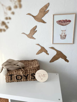 4 Fluggänse aus Holz Wanddeko Kinder- und Babyzimmer - Nussbraun - BohoWildflowerVibes