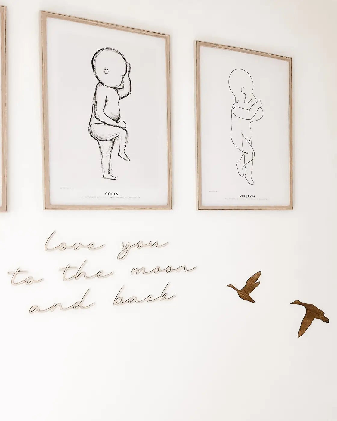 4 Fluggänse aus Holz Wanddeko Kinder- und Babyzimmer - Nussbraun