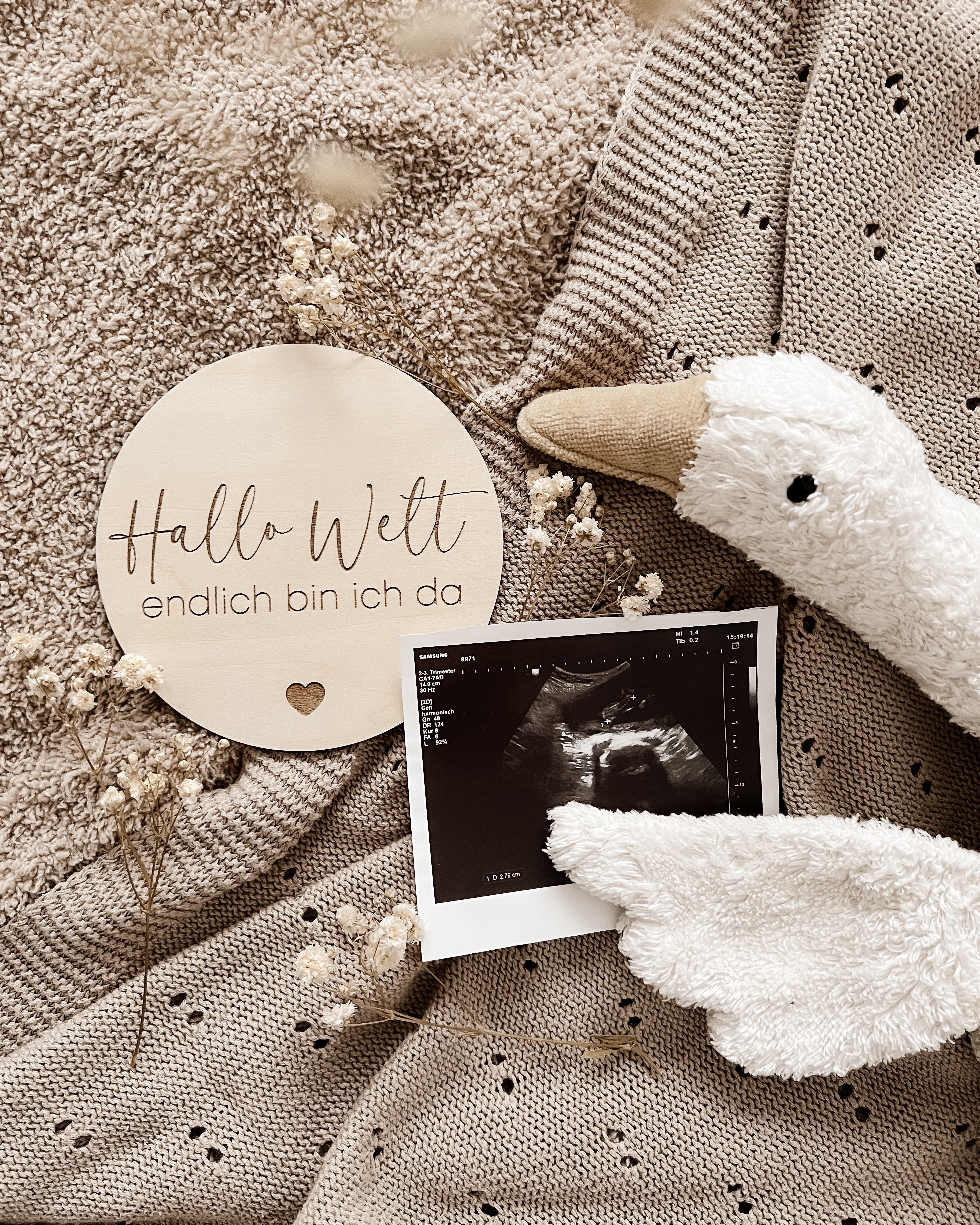 Hallo Welt - endlich bin ich da - Holztafel