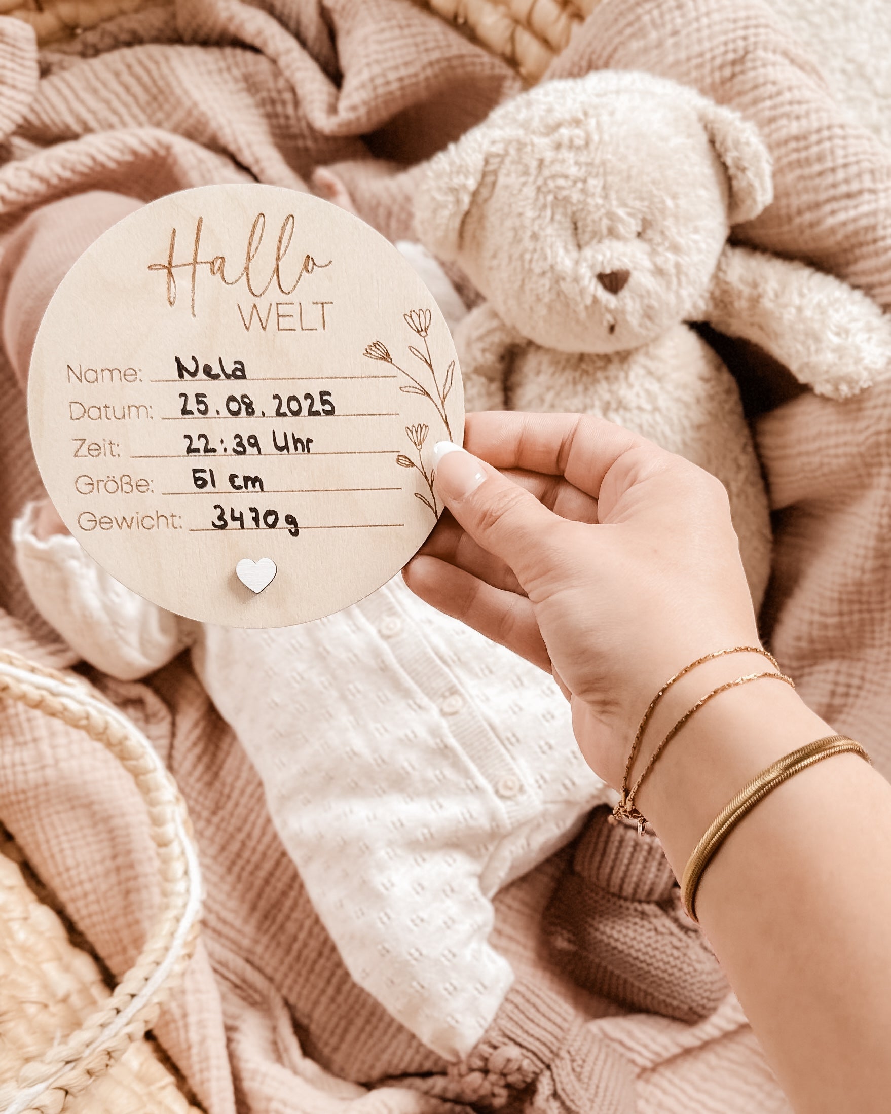 Hallo Welt Meilensteinkarte mit Geburtsdaten zum eintragen