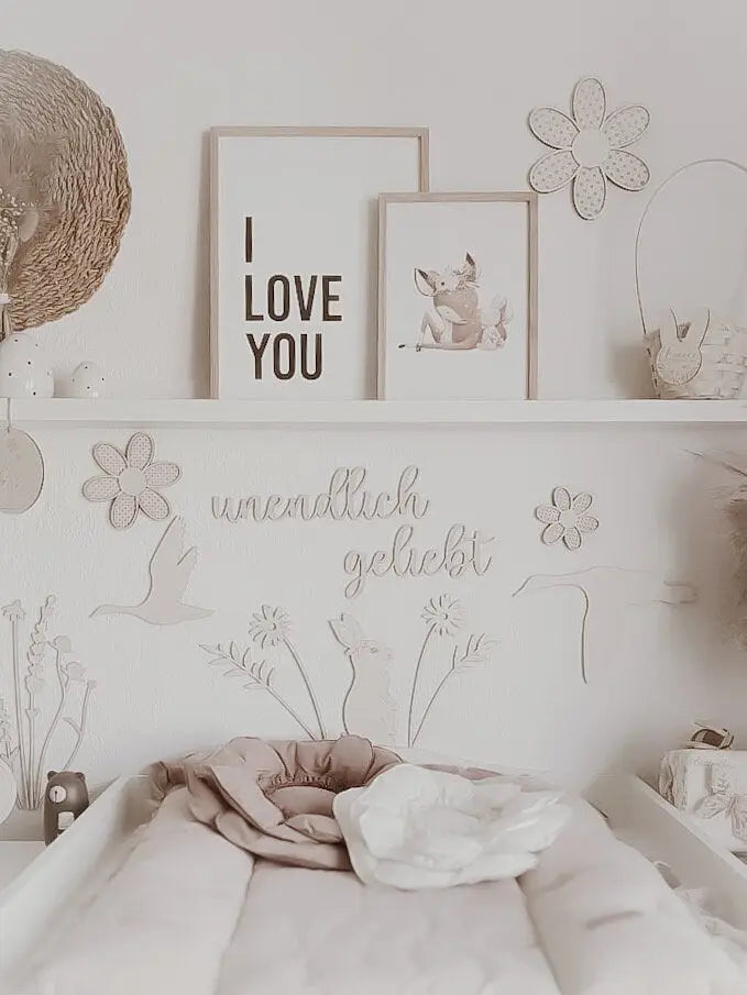 Hase aus Holz Wanddeko für Kinderzimmer, Babyzimmer, 3D Wandtattoo - BohoWildflowerVibes
