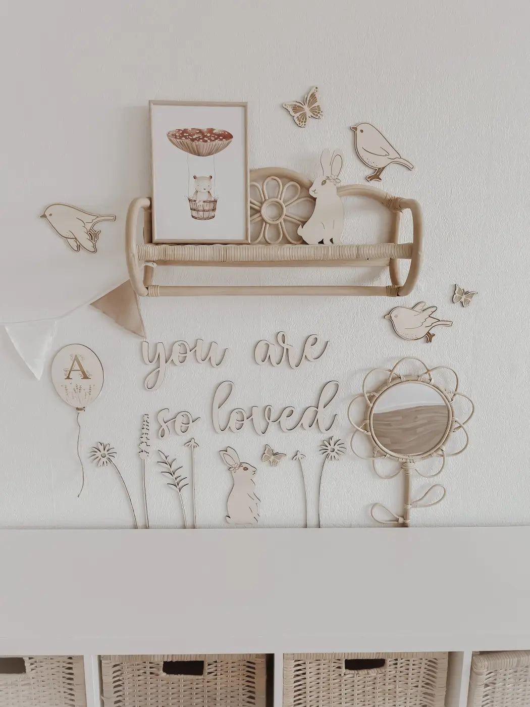 Hase aus Holz Wanddeko für Kinderzimmer, Babyzimmer, 3D Wandtattoo - BohoWildflowerVibes