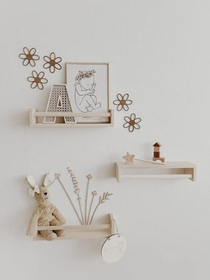 Holzblumen Set - Nussbraun, Wanddeko für Kinderzimmer und Babyzimmer - BohoWildflowerVibes