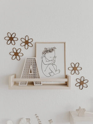 Holzblumen Set - Nussbraun, Wanddeko für Kinderzimmer und Babyzimmer - BohoWildflowerVibes
