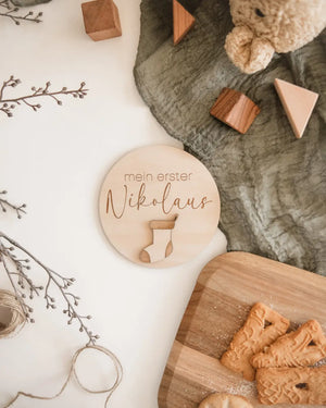 Mein erster Nikolaus - Holztafel Meilensteinkarte aus Holz