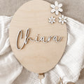 Personalisierter Ballon aus Holz mit Namen und Blumen in verschiedenen Variationen - BohoWildflowerVibes