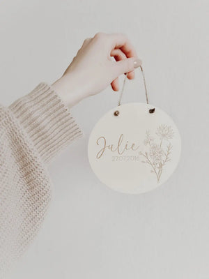 Personalisiertes Holzschild mit Geburtsblume, 12 Motive - BohoWildflowerVibes