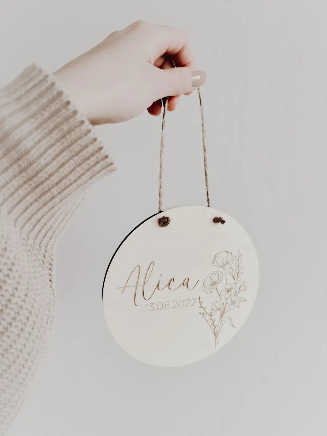 Personalisiertes Holzschild mit Geburtsblume, 12 Motive - BohoWildflowerVibes