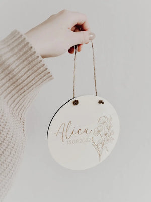 Personalisiertes Holzschild mit Geburtsblume, 12 Motive - BohoWildflowerVibes