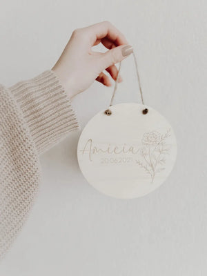 Personalisiertes Holzschild mit Geburtsblume, 12 Motive - BohoWildflowerVibes