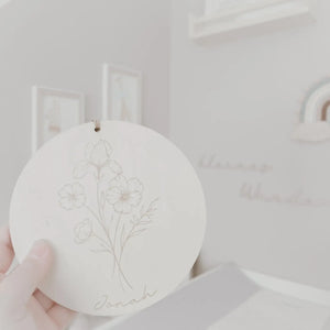 Personalisiertes Holzschild mit Geburtsblume, 12 Motive - BohoWildflowerVibes