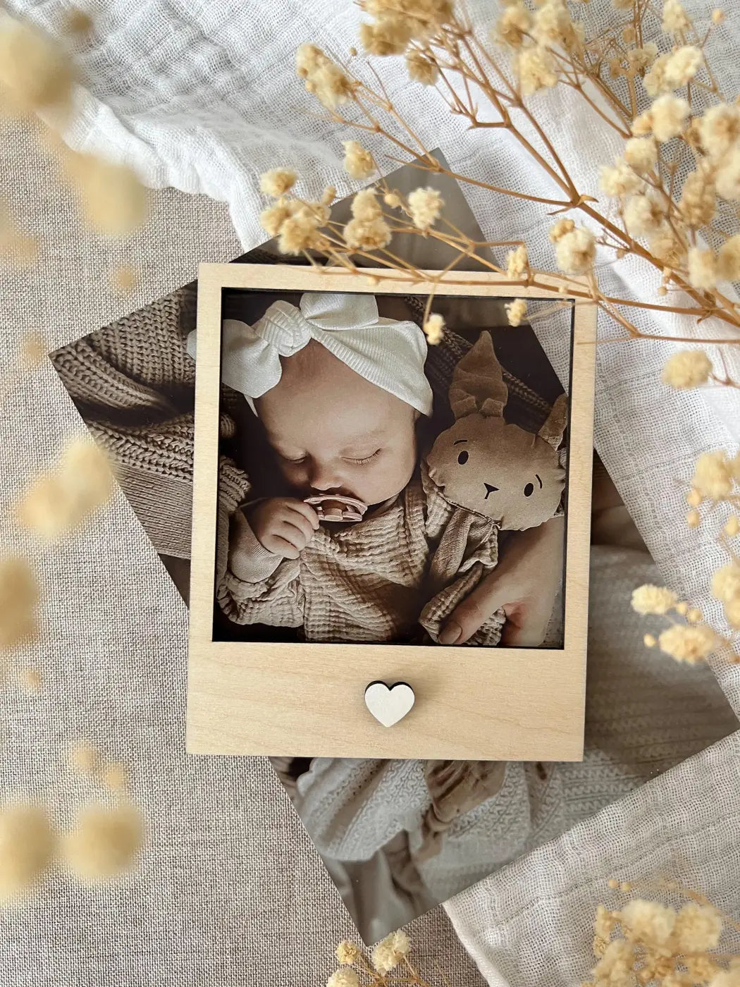 Polaroid Rahmen, Fotorahmen aus Holz - Herz weiß - BohoWildflowerVibes