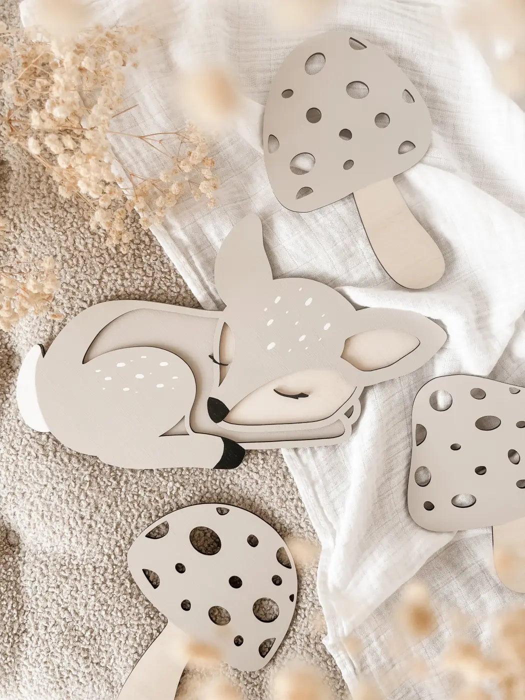 3 Pilze aus Holz - Beige, Birke - BohoWildflowerVibes