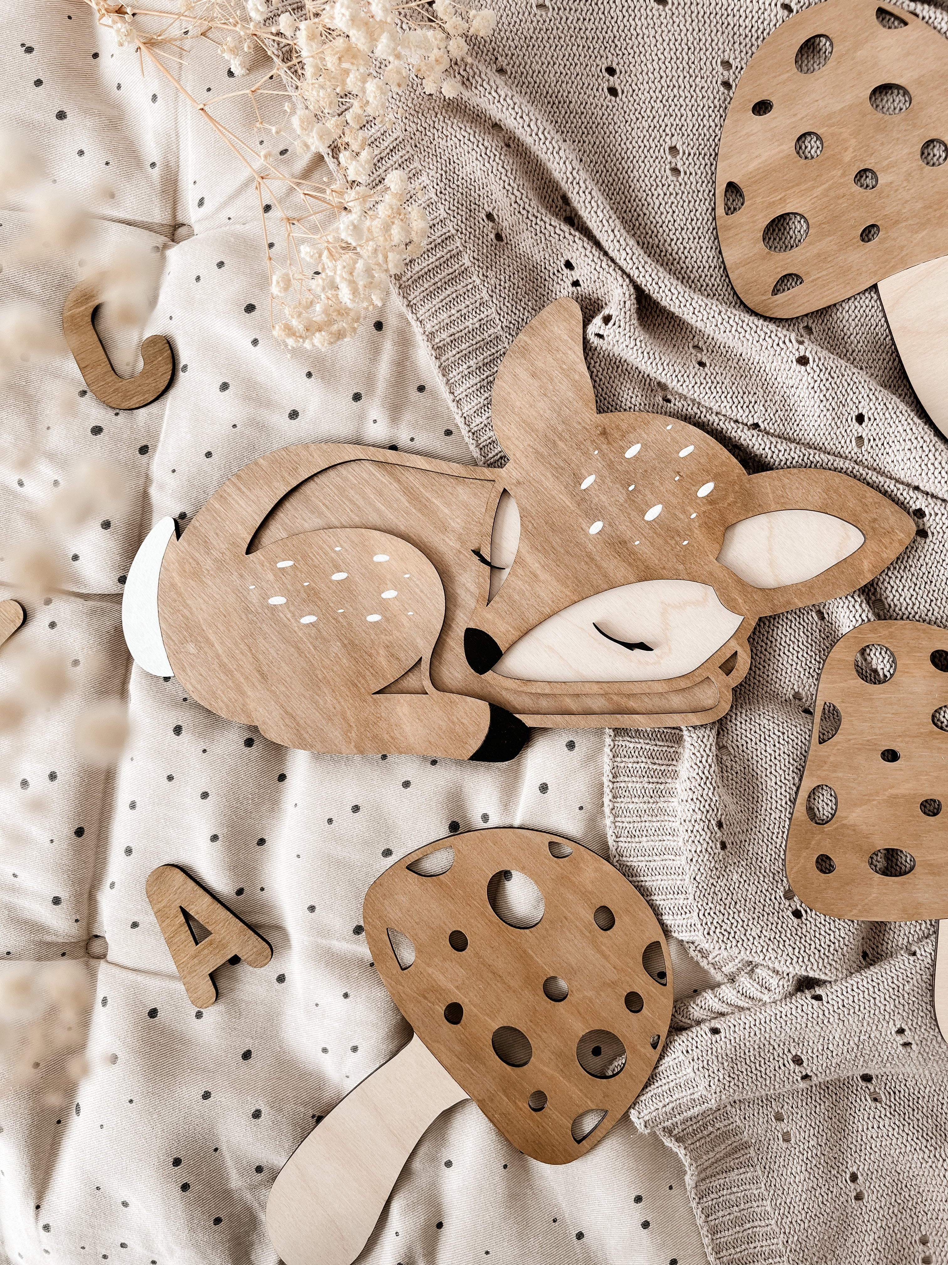 Reh aus Holz - nussbraun, Birke - BohoWildflowerVibes