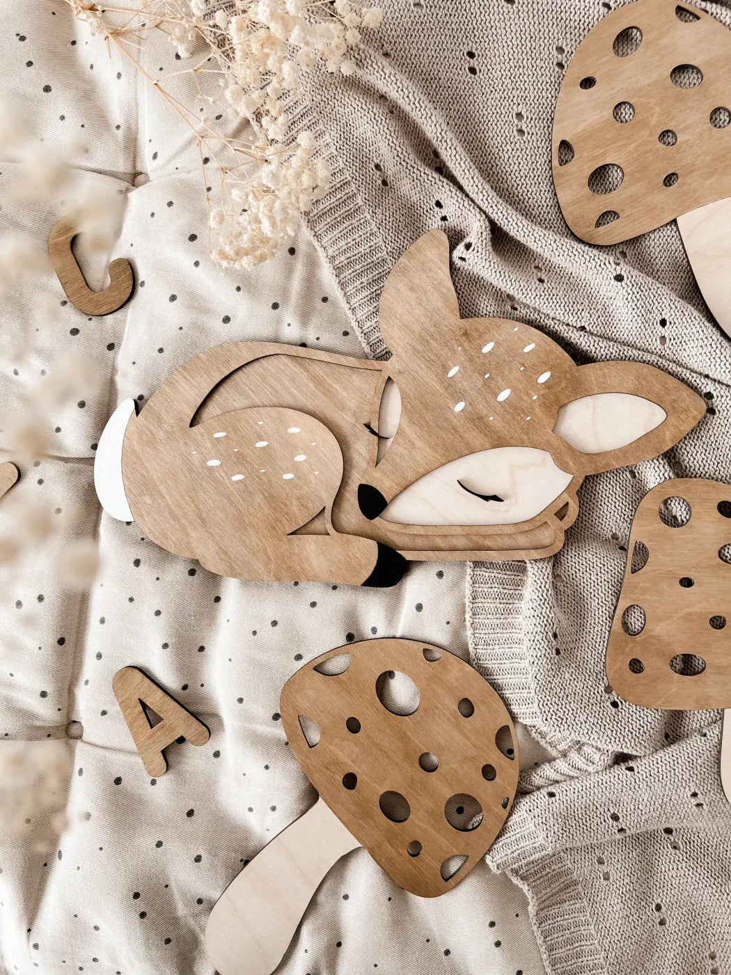 Reh aus Holz - nussbraun, Birke - BohoWildflowerVibes