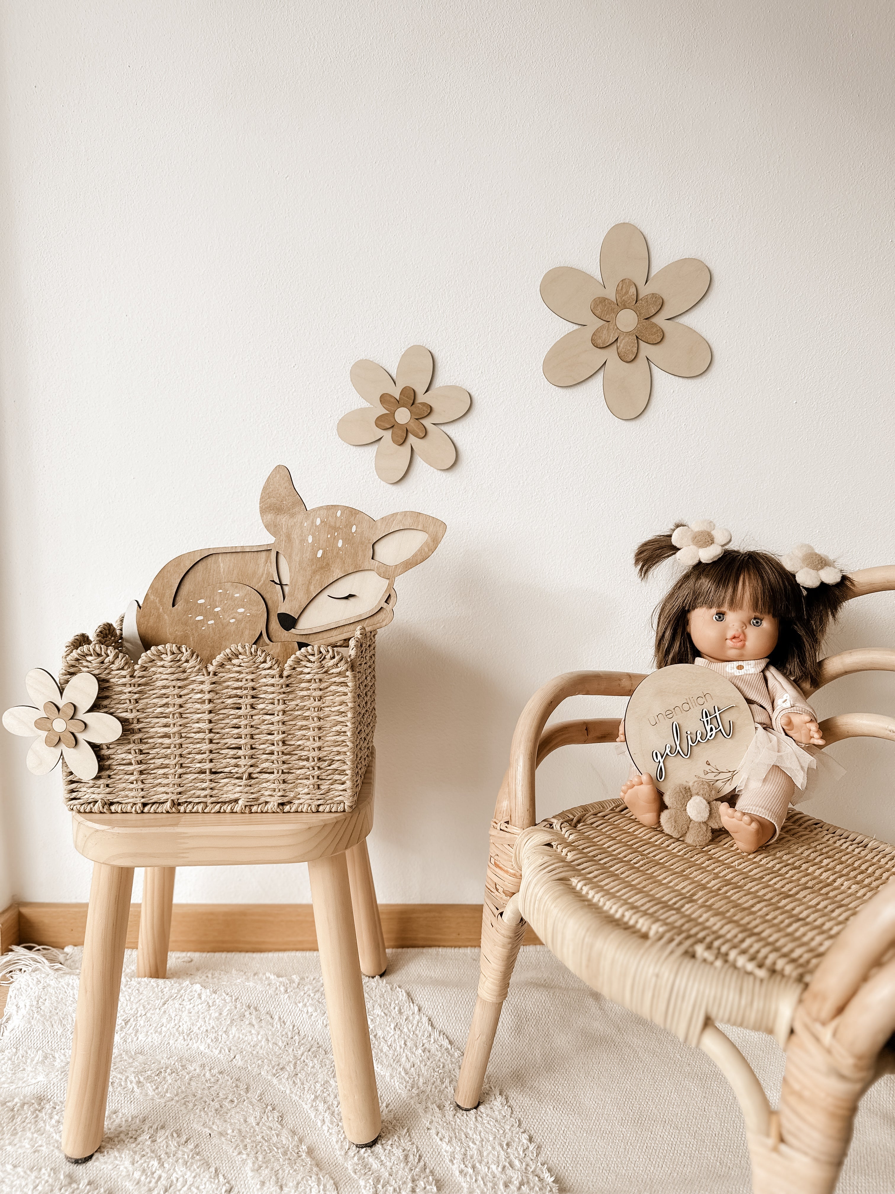 3 Holzblumen - Birke, nussbraun - BohoWildflowerVibes