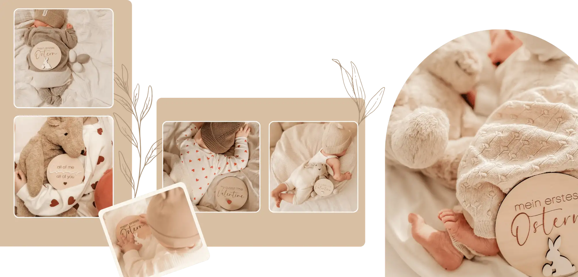 Weiches beige gestricktes Baby-Strampelanzug mit dezentem Muster und passender Mütze