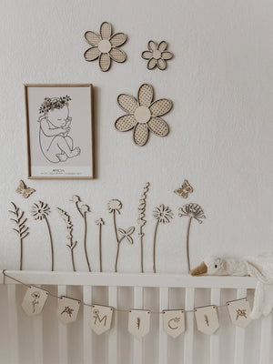 Wildblumen aus Holz im Set 9 Stück Wanddekoration - BohoWildflowerVibes