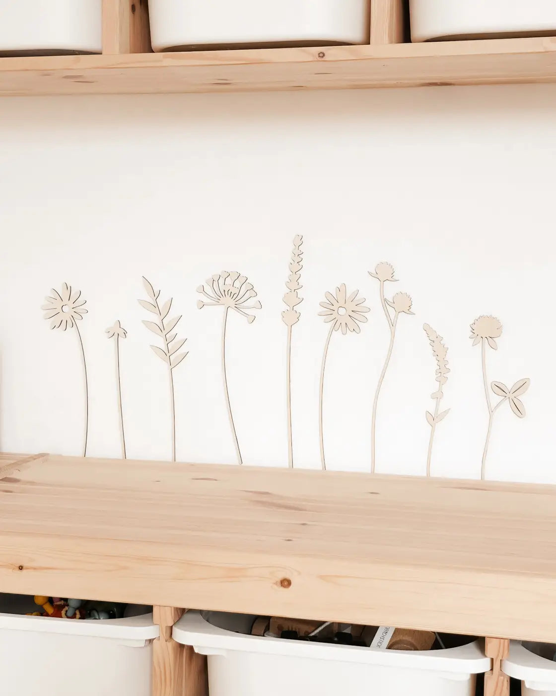 Wildblumen aus Holz im Set 9 Stück Wanddekoration - 9 Wildblumen