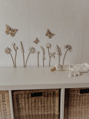 Wildblumen aus Holz im Set 9 Stück Wanddekoration - BohoWildflowerVibes
